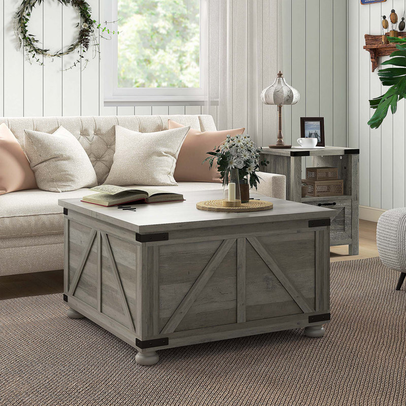 Square Farmhouse Coffee Table, Gray