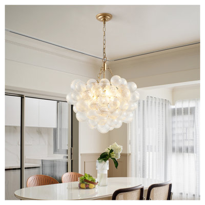 20-Inch Modern Gold Pendant Light Chandelier with Threaded Clear Glass Globe Shades - Adjustable Hanging Fixture for Dining Room, Kitchen Island & Living Room Decor