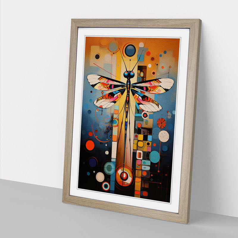 Dragonfly Dadaism - Single Picture Frame Print on Wood, Oak Framed, 46cm H x 34cm W