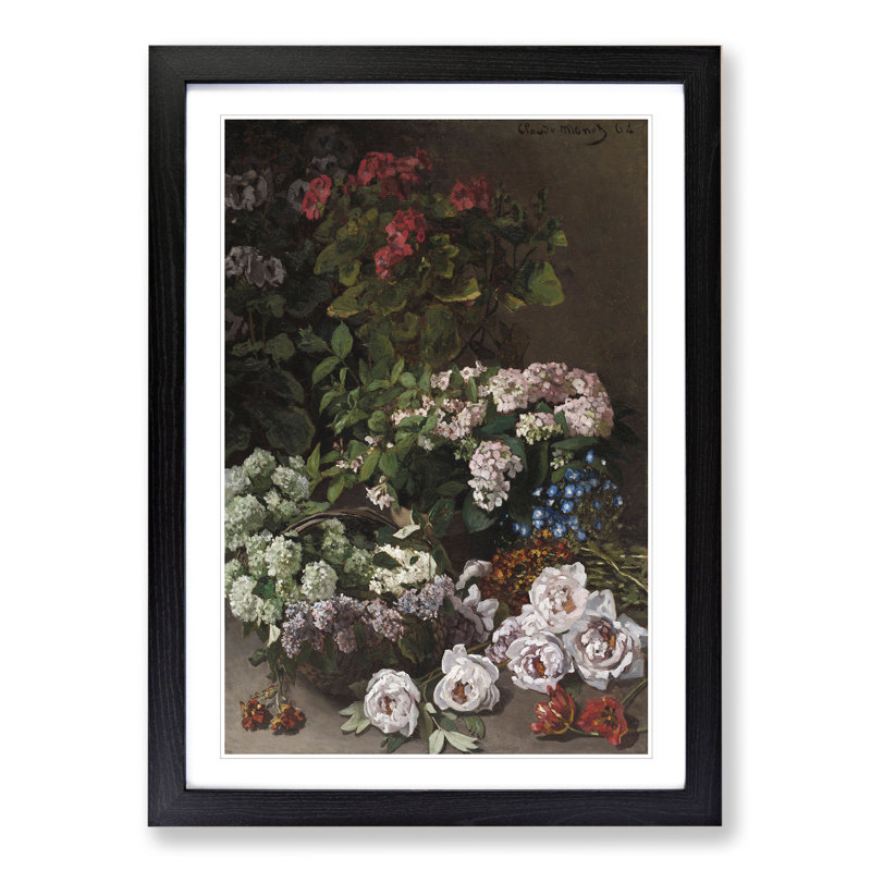 Spring Flowers by Claude Monet - Picture Frame Painting, Black, 48cm H x 36cm W x 2cm D