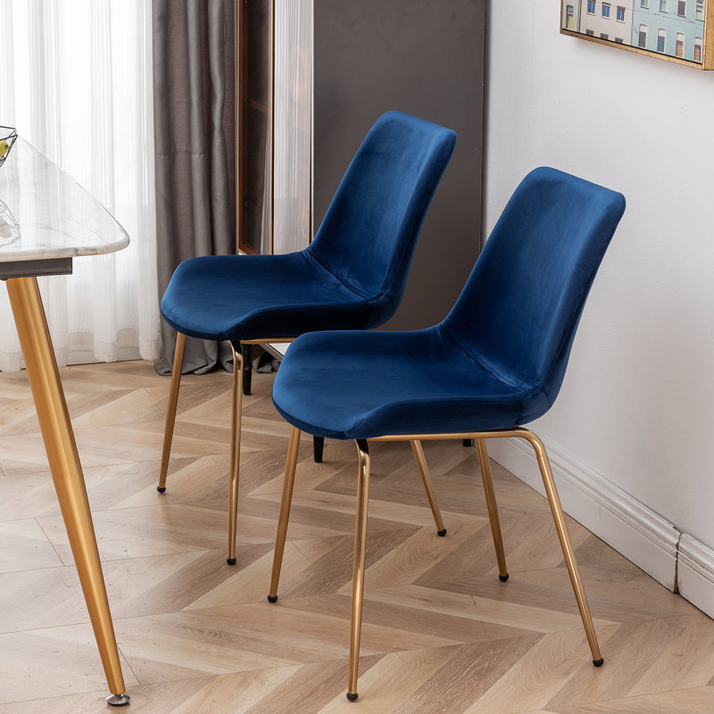 Chaise de salle à manger moderne en velours, ensemble de 2, bleu, Bleu