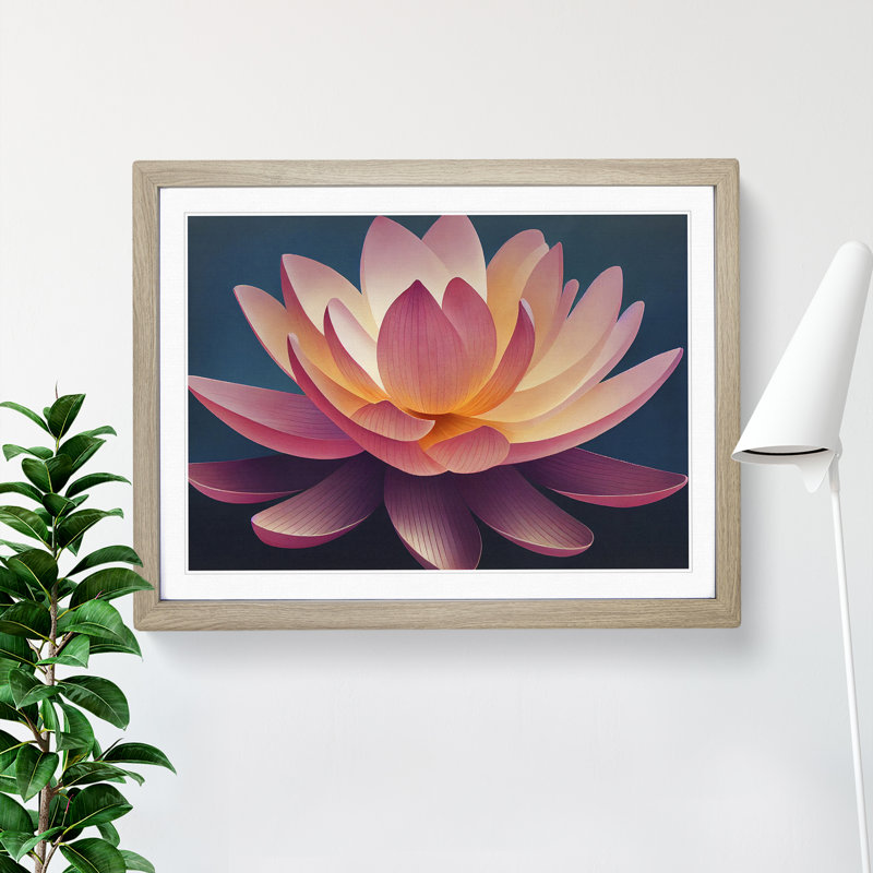 Pure Lotus Flower - Single Picture Frame Print, Oak, 25cm H x 34cm W x 2cm D