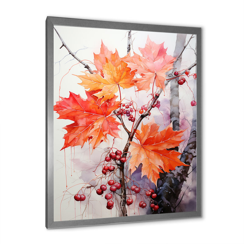 Maiesha Japon Art Coral Crimson Maple III - impression, H 40 po x l 30 po x P 1,5 po, Cadre photo argenté