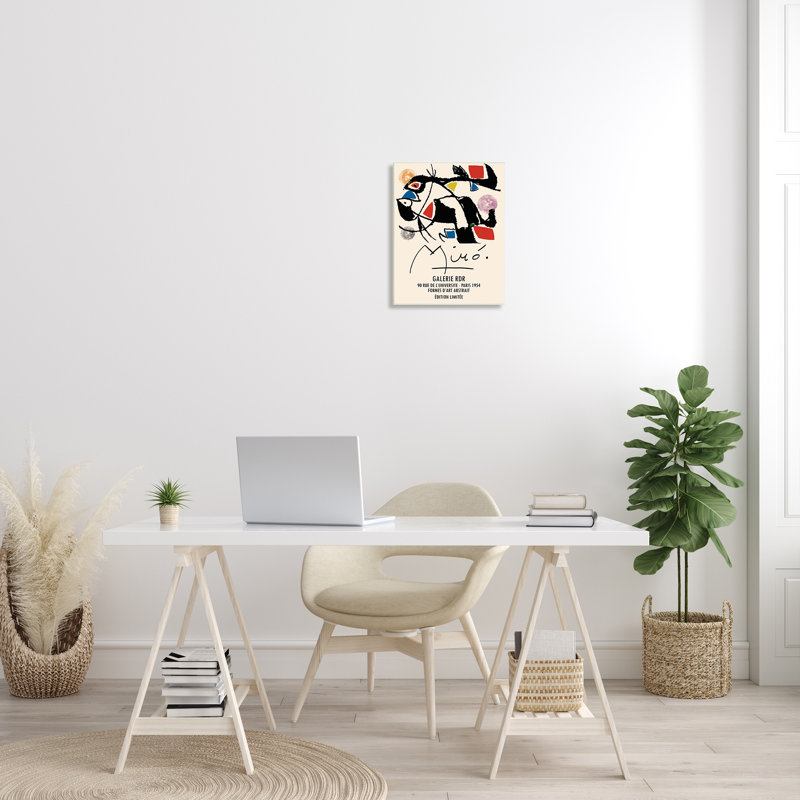 Miro, peintre abstrait traditionnel, motif géométrique, bleu, rouge, H 19 po x l 13 po, Bois