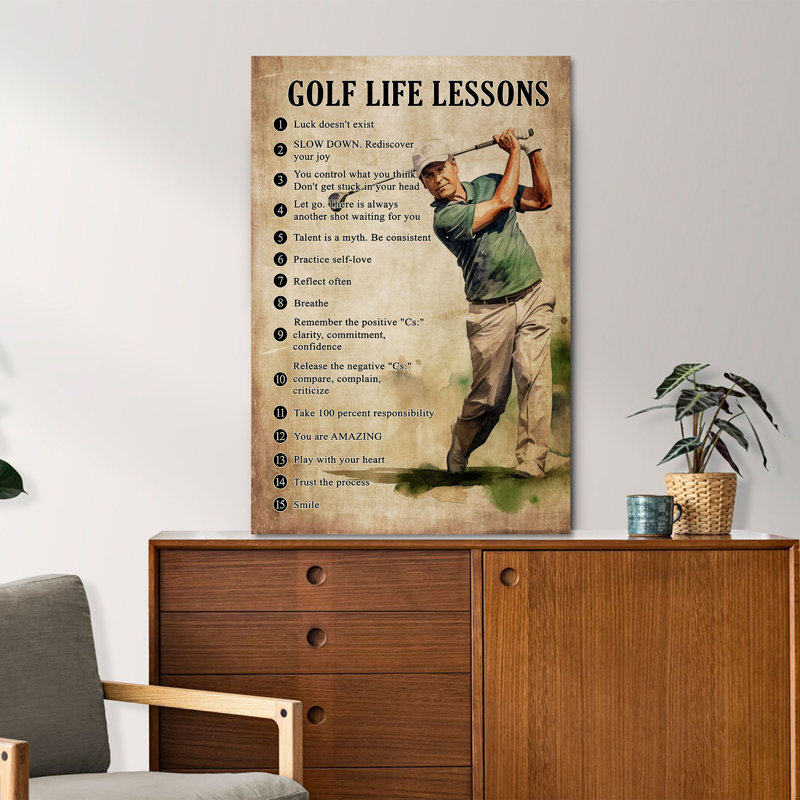 «Golf Life Lessons Gallery», toile tendue sur toile - Sports Illustration, bleu et beige, H 48 po x l 32 po x P 1,25 po