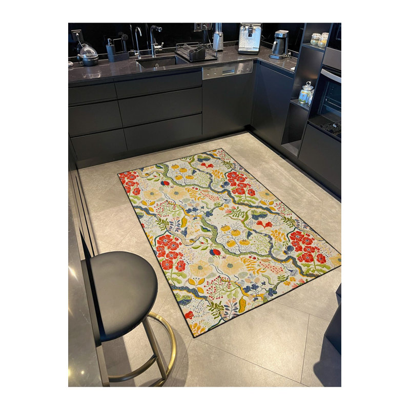 Tapis tissé à motif floral lavable, Sous-tapis carré 3 pi 3 po inclus