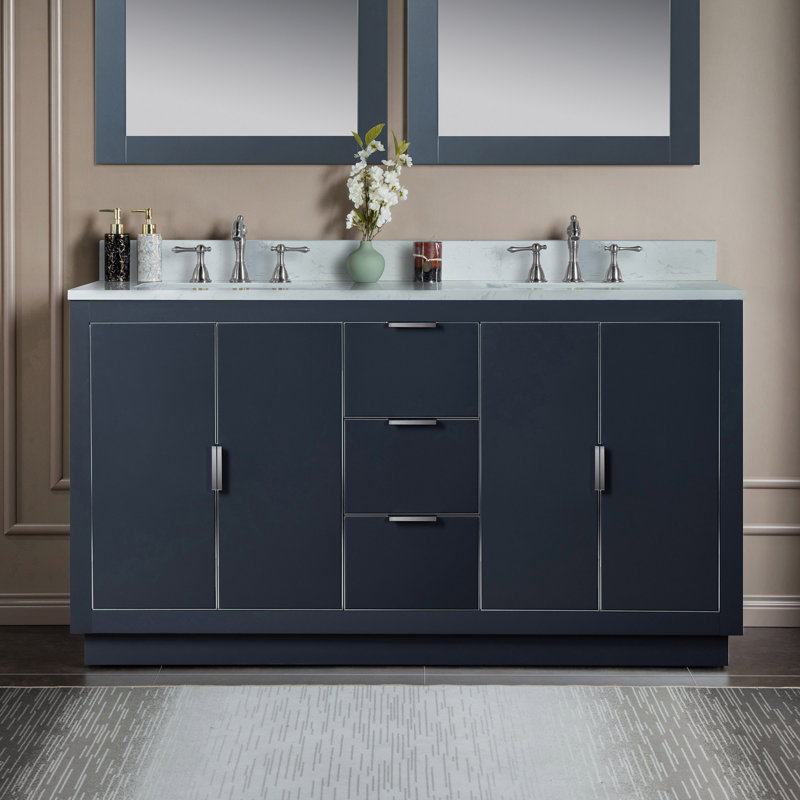 60"x21"x33" Solid Wood Bath Vanity, Brushed Nickel, Gray