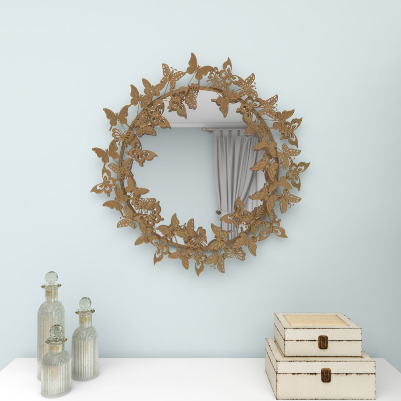 Mariko Gold Metal 3D Butterfly Wall Mirror 28" x 5" x 28"