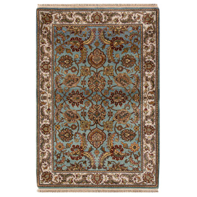 Tapis bleu clair et ivoire noué à la main de haute qualité