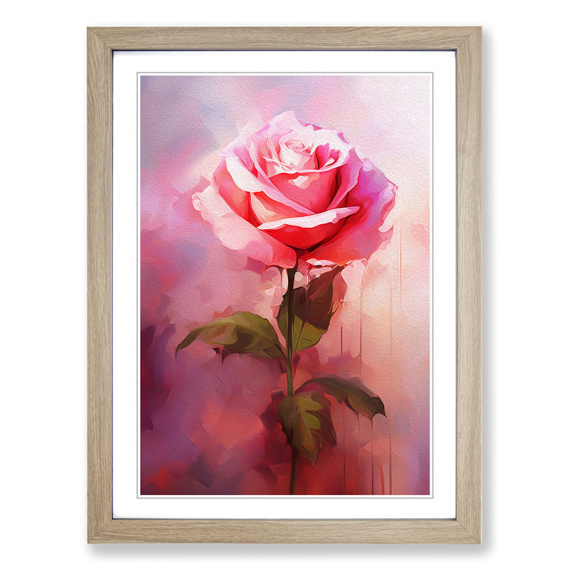 Rose Gestural No.2 - Single Picture Frame Print on Wood, Oak, 64cm H x 46cm W x 2cm D