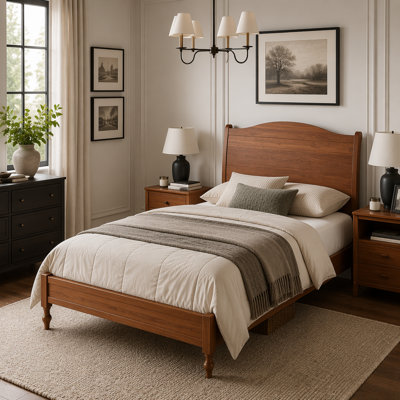 Vintage Wooden Platform Bed Frame with Headboard