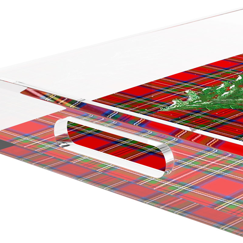 Xmas Tree Plaid Acrylic Rectangle Decorative Tray, 12.5"W x 7.75"D x 2"H