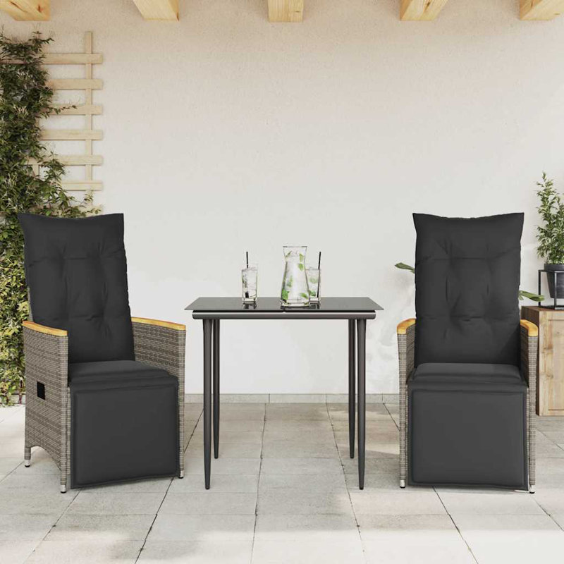 Ensemble de 2 chaises de jardin inclinables, Gris, Gris foncé