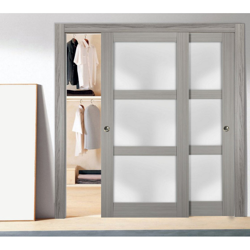 Portes de placard coulissantes en verre dépoli Lucia, Bois de frêne gris, 84 po x 80 po