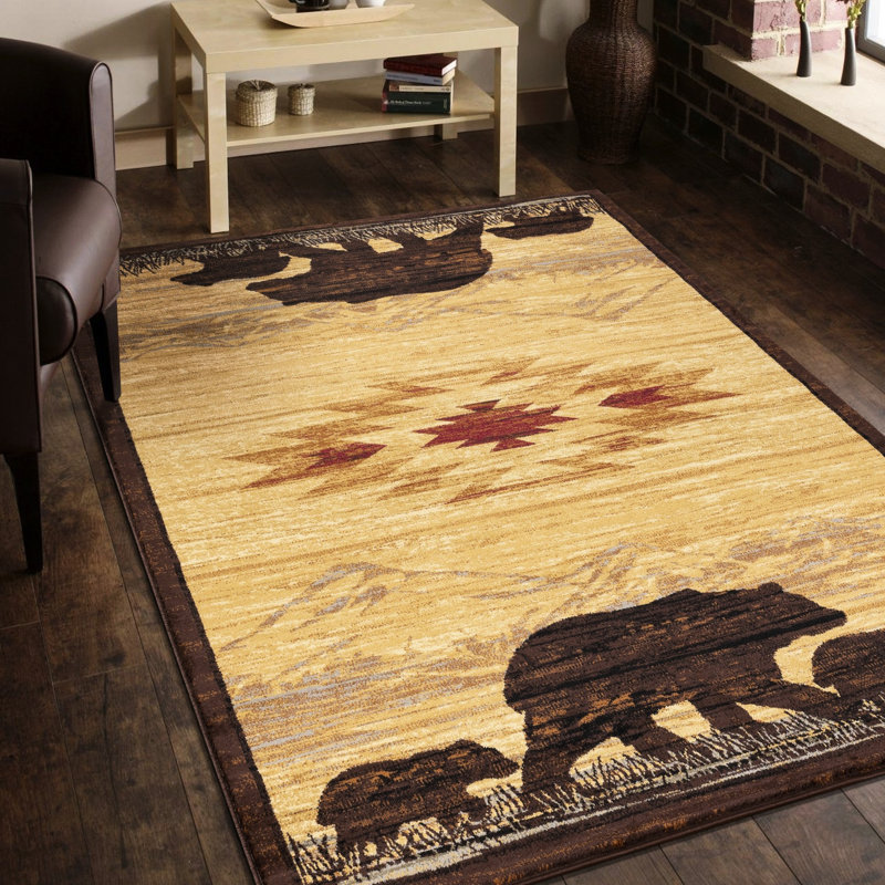 2Ft X 3Ft Polypropylene Lodge Rug, Beige, Majestic Mountain & Charming Wildlife , Stain-, Nature's Nest Area 2X3 Ft, Beige Polypropylene, Enrapturing Animal Stain ,