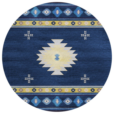 Tapis bleu / beige en polyester tissé à la machine intérieur / extérieur Jonea Southwestern