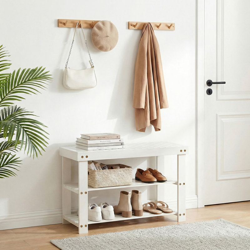 Wood Shoe Storage Bench with Seating, Entryway Organizer, Sturdy Construction for Hallway, White, White