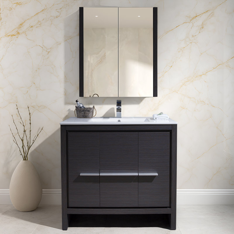 Artemis 35.875'' Single Bathroom Vanity with Ceramic Top, Silver Gray