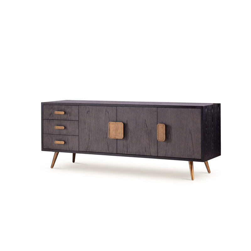 78'' W Solid Wood Sideboard, Black Grained Ash/Charcoal Black Ash