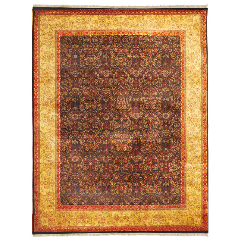 Hand-Knotted Black and Gold Wool Oriental Rug 8' x 10'