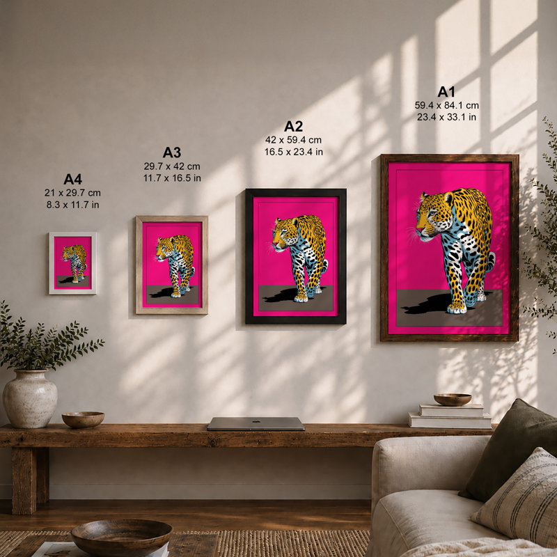 Pop Art Leopard Modern 1 Piece Single Picture Frame Wall Art, A3 - 42.0 x 29.7 cm, Black