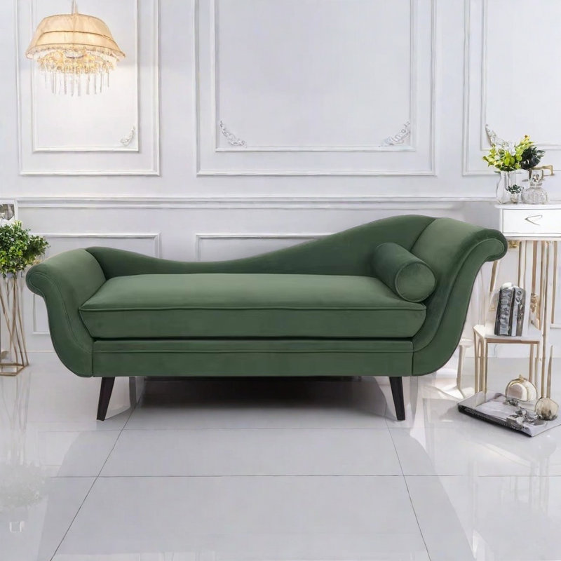 Chaise longue confortable avec structure en bois durable, Atrovirens, Accoudoir à droite (vu de face), Noir