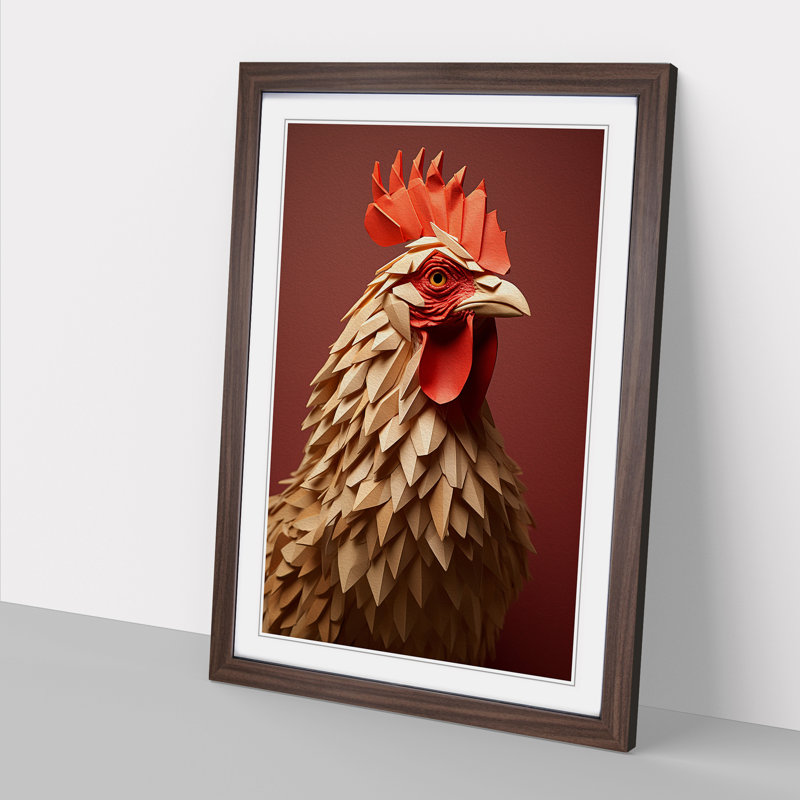 Chicken Minimalism - Single Picture Frame Print on Wood, Walnut Framed, 34cm H x 25cm W x 2cm D