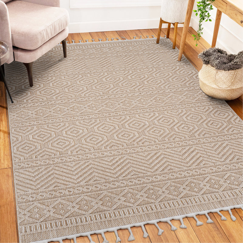 Tapis intérieur / extérieur 4 x 6 moka / géométrique, Rectangle 5 pi 3 po x 7 pi 6 po