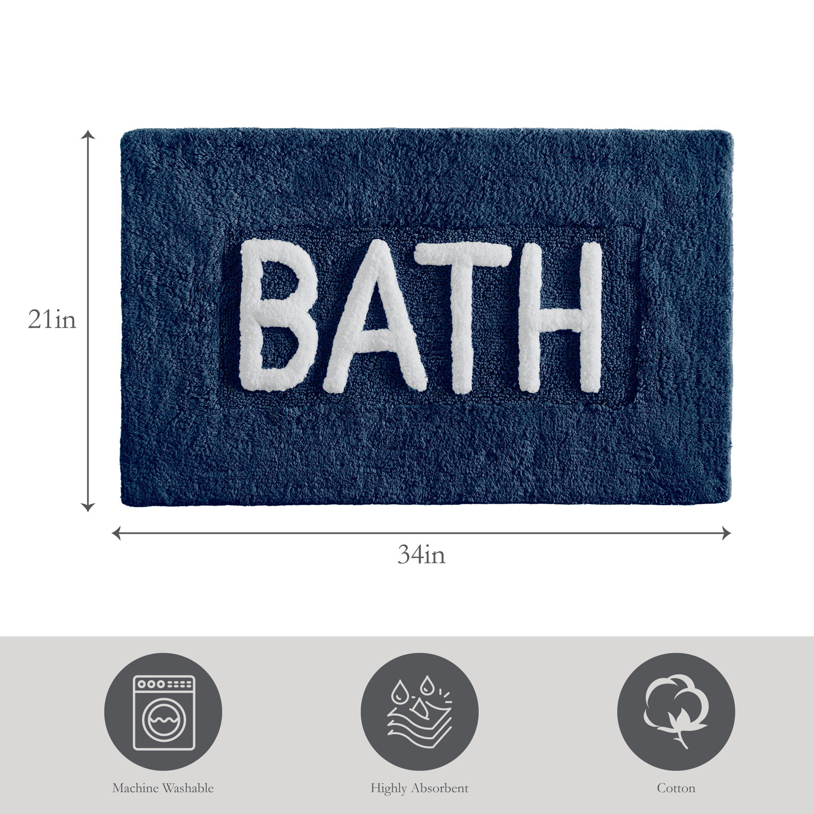 Cotton Blend Bath Rug, Navy
