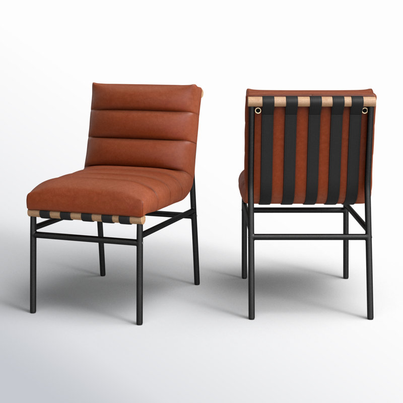 Chaise de salle à manger Vincentas, Cuir cognac végétalien