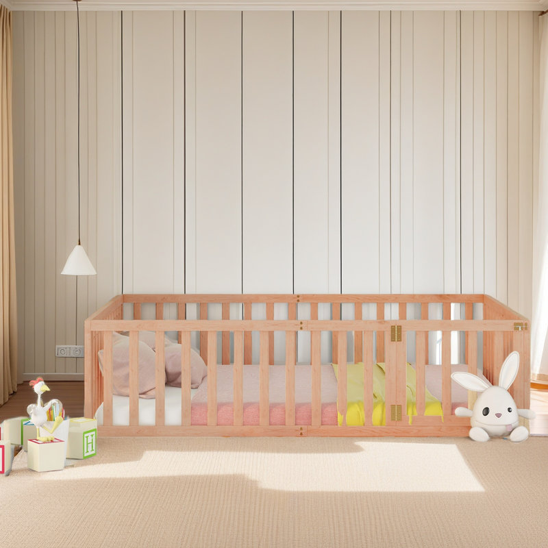 Wood Daybed Frame With Fence, Natural, Queen