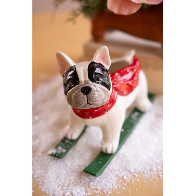 CERAMIC CHRISTMAS SKIING DOG