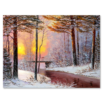 Forêt de Noël avec rivière et arbres IV - peinture sur toile