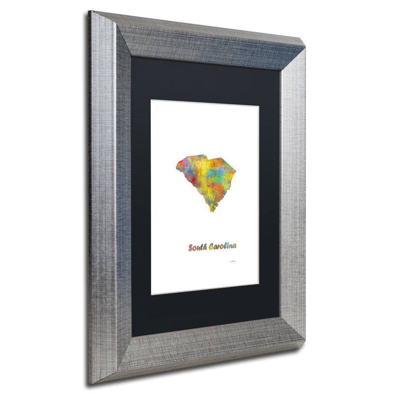 « south caroline state map-1 », impression encadrée encadrée, H 20 po x l 16 po x P 0,5 po, argent