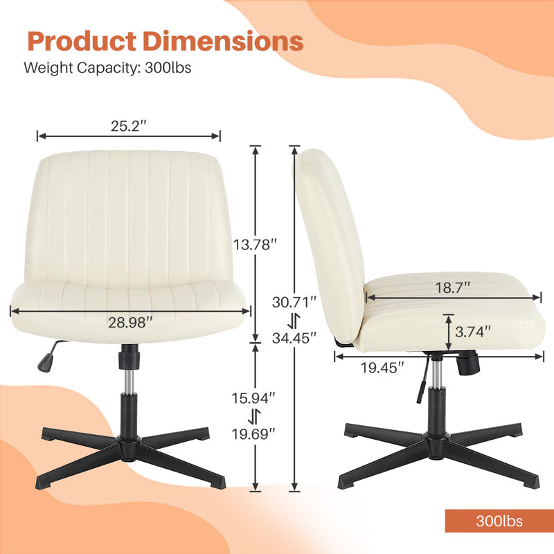 Brenae Upholstered Armless Swivel Task Chair, Fabric, PU Beige
