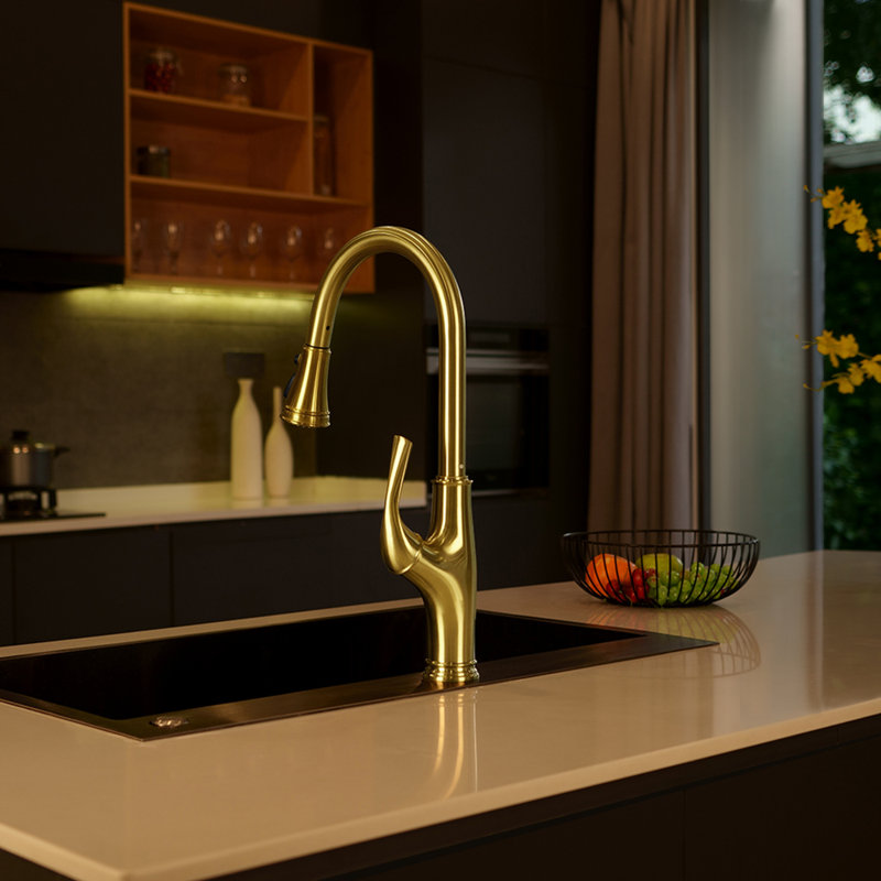 NEWATER Pull Down Kitchen Faucet, Brushed Gold