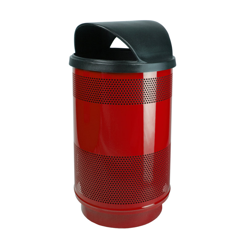 Poubelle 55 gallons Stadium Series Perforated Metal, Rouge Baron