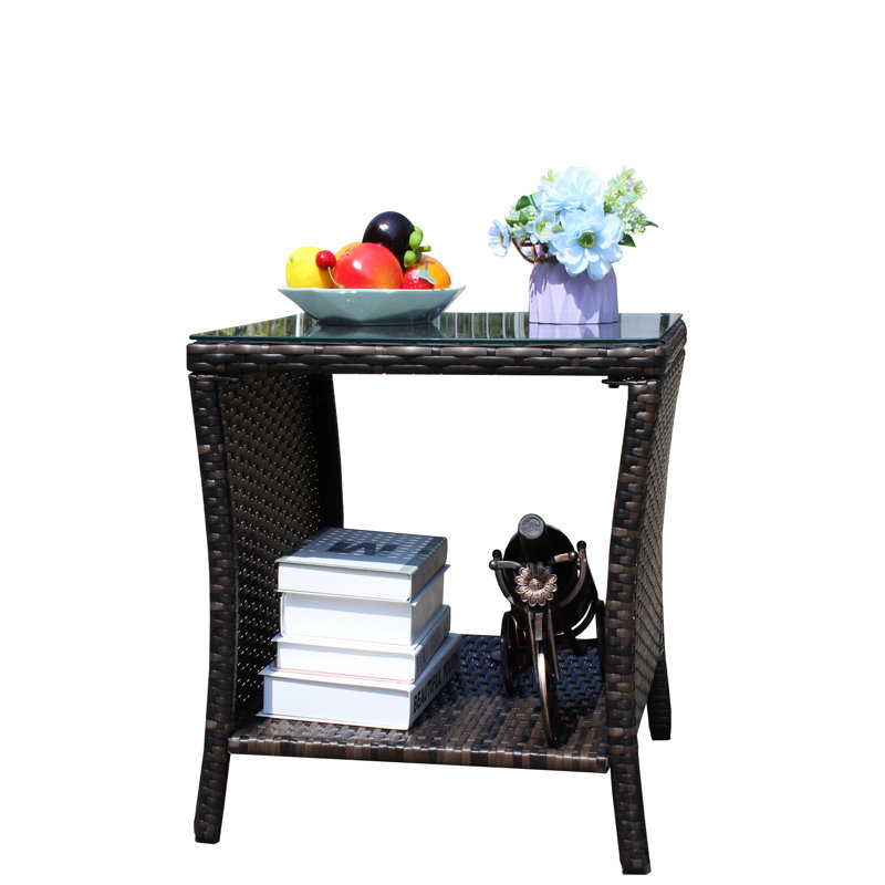 Tempered Glass Top Patio Coffee Table - Brown , Water , Assembly Tools Supplied Outdoor With , Protected, Assemble Kit, Brown