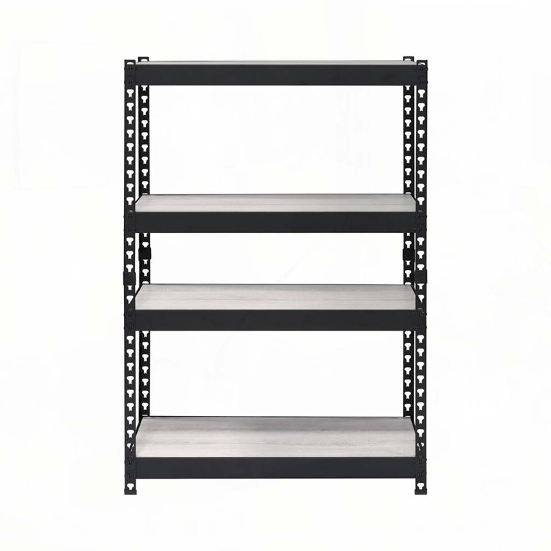 Bibliothèque rectangulaire à 4 niveaux avec tablettes réglables, naturelle et noire