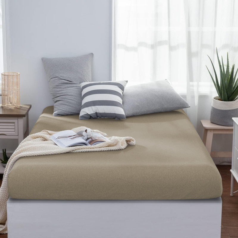 Jersey Knit Fitted Sheet, Double (4'6), Beige