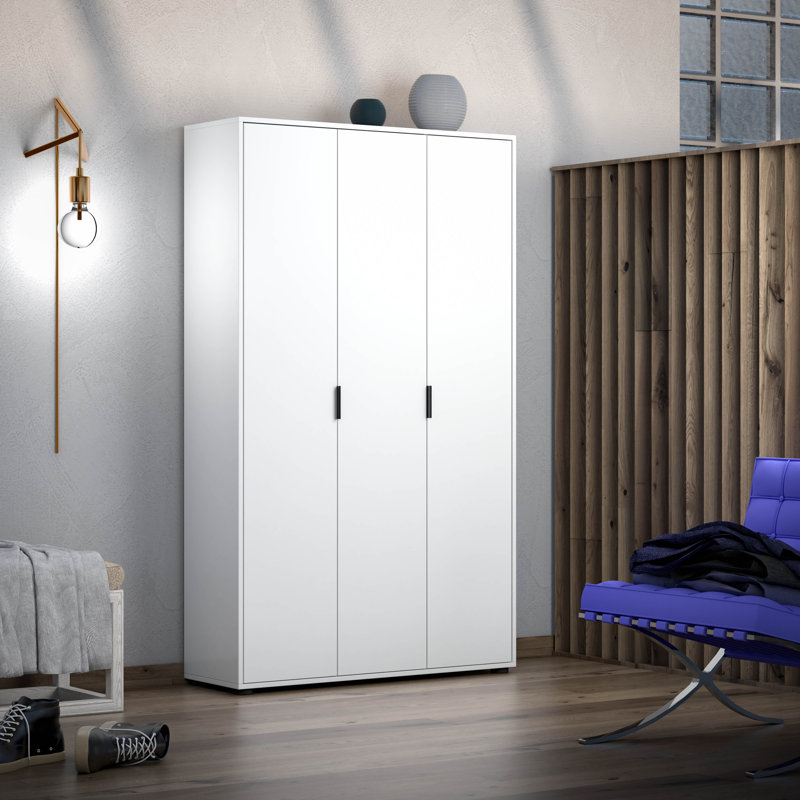 Sombir White Gloss Tall 3 Door Storage Utility Broom Cupboard Cabinet
