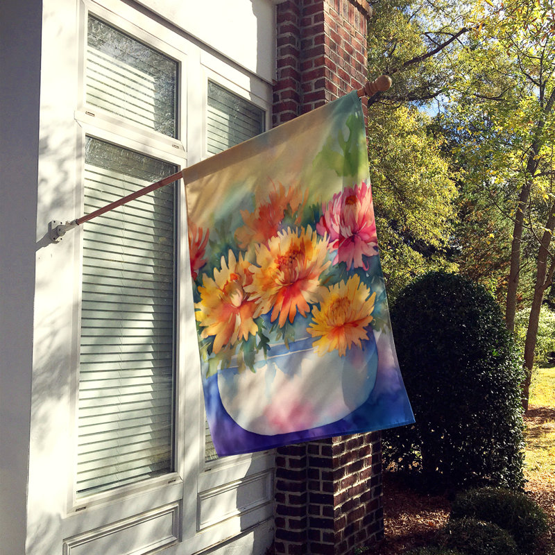 Chrysanthèmes dans un drapeau de maison aquarelle