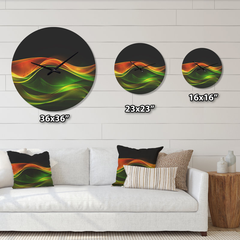 Horloge murale moderne abstraite vert jaune en noir, Grand