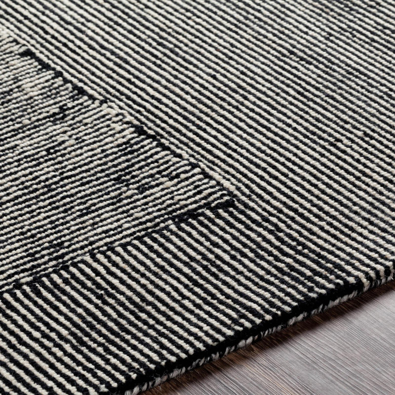 Peeta Geometric Hand-Tufted Wool Black/Ivory Area Rug, Rectangle 2' x 3'