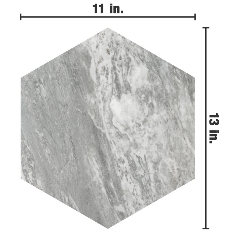 Marbilia Hex Bardiglio w/Biotech 11" x 13" Porcelain Marble Look Wall & Floor Tile