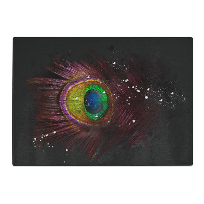 Tempered Glass Purple Peacock Feather Chopping Board