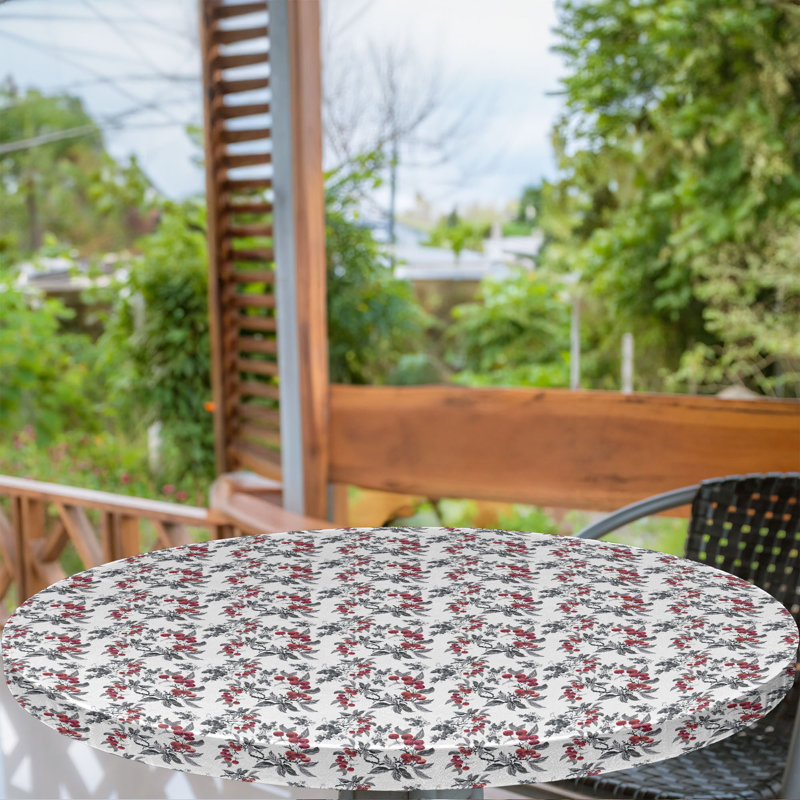 Bungalow Rose Rowan Fitted Round Tablecloth Ruby Grey Black, 67.72" Round