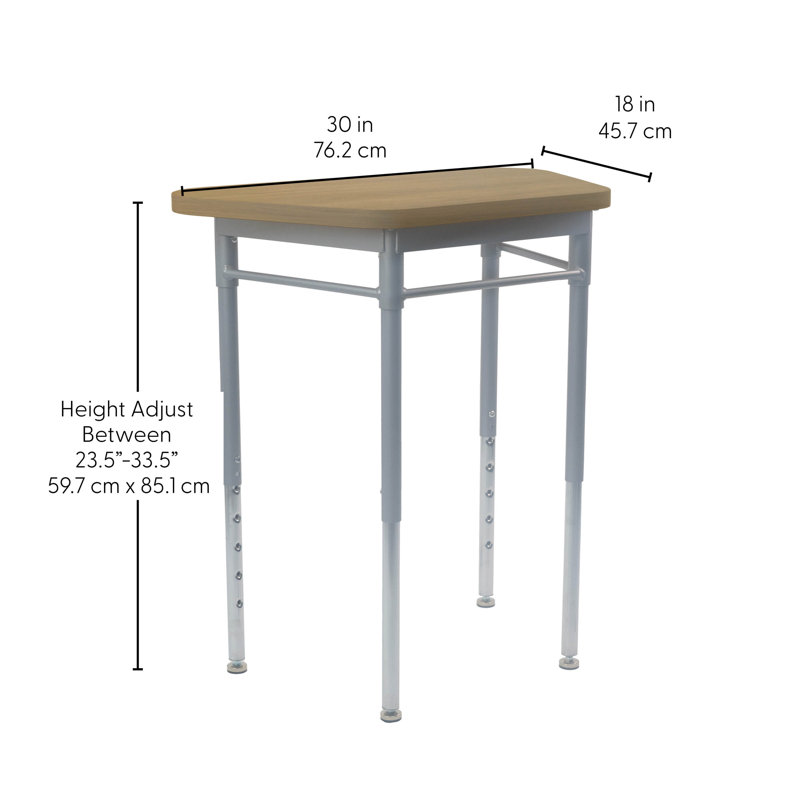 Bureau de classe en forme de trapèze Collaborative - grain d'érable / argent, H 33,5 po x l 18 po x P 32 po, Chêne Pasadena