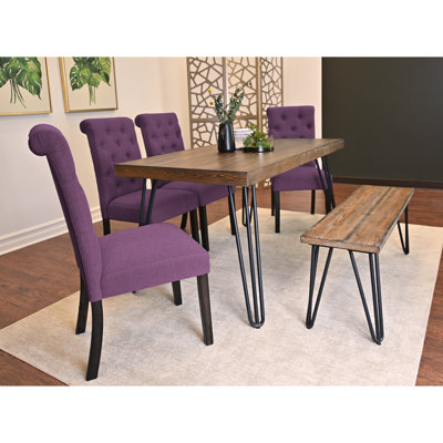 Ensemble de salle à manger 6 pièces, table à manger en épingle à cheveux avec 4 chaises et banc, 4 options de couleur