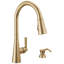 Robinet de cuisine Boyd en or brossé avec douchette extractible et distributeur de savon, robinet d'évier de cuisine monotrou moderne, poignée simple, bronze champagne-94791899